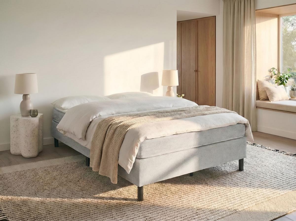 BOXSPRINGBETT ohne Kopfteil 140/200 cm Stoff Hellgrau Countess - Hellgrau, Textil (140/200cm) - Beliani