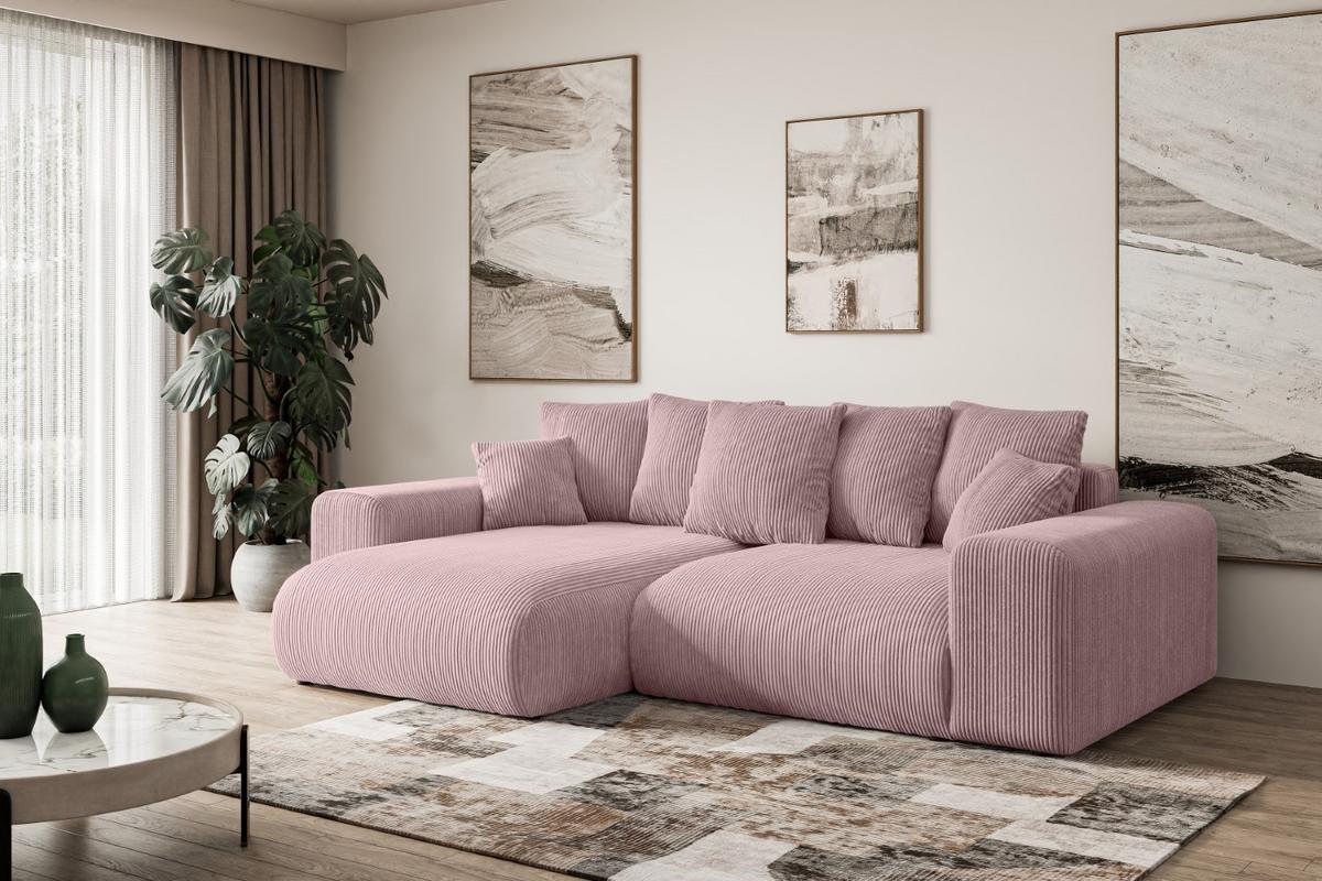 ECKSOFA Ottomane links ESKAR-L 266x176x72 Rosa Cord - Schwarz/Rosa, Holzwerkstoff/Kunststoff (266/176cm) - ALTDECOR