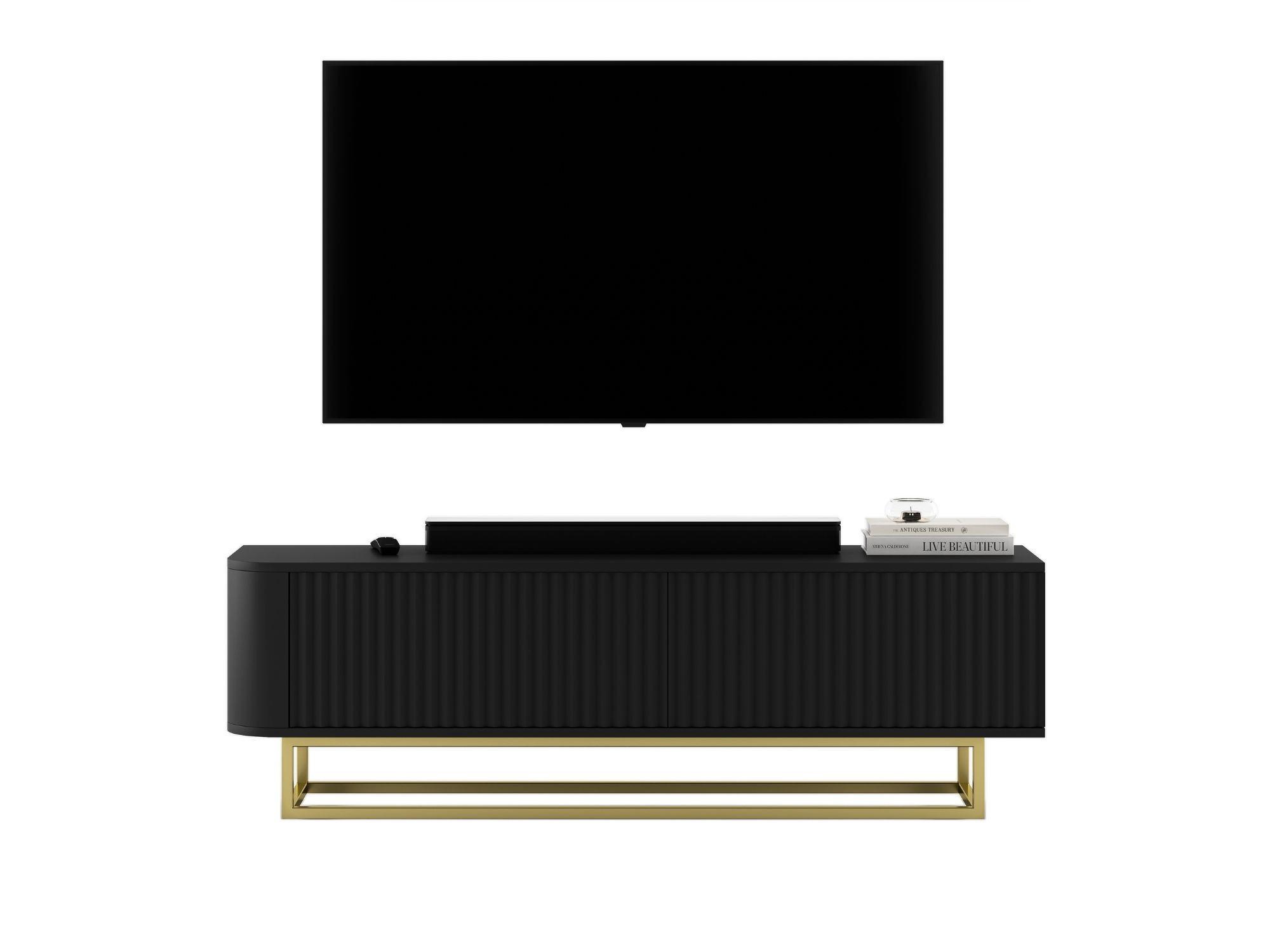 TV-LOWBOARD Aurora Schwarz matt 140 cm mit goldenem Metallrahmen - Schwarz, Holzwerkstoff/Metall (140/44/35cm) - Meble Lindner