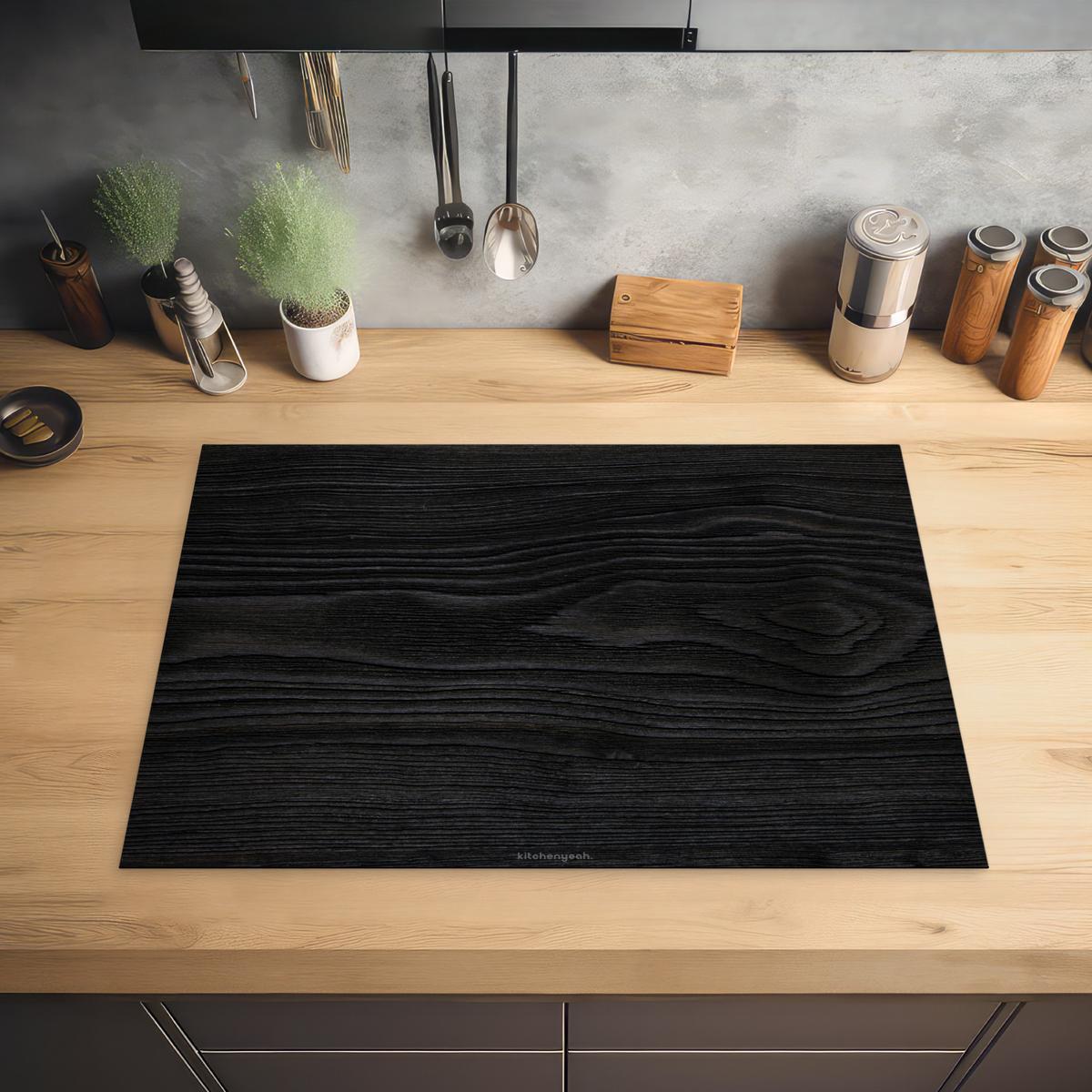 HERDABDECKPLATTE Schwarz - Holzoptik Herdabdeckung Induktionsfeld 75x52 cm - Schwarz, Kunststoff (75/52/0.2cm) - MuchoWow