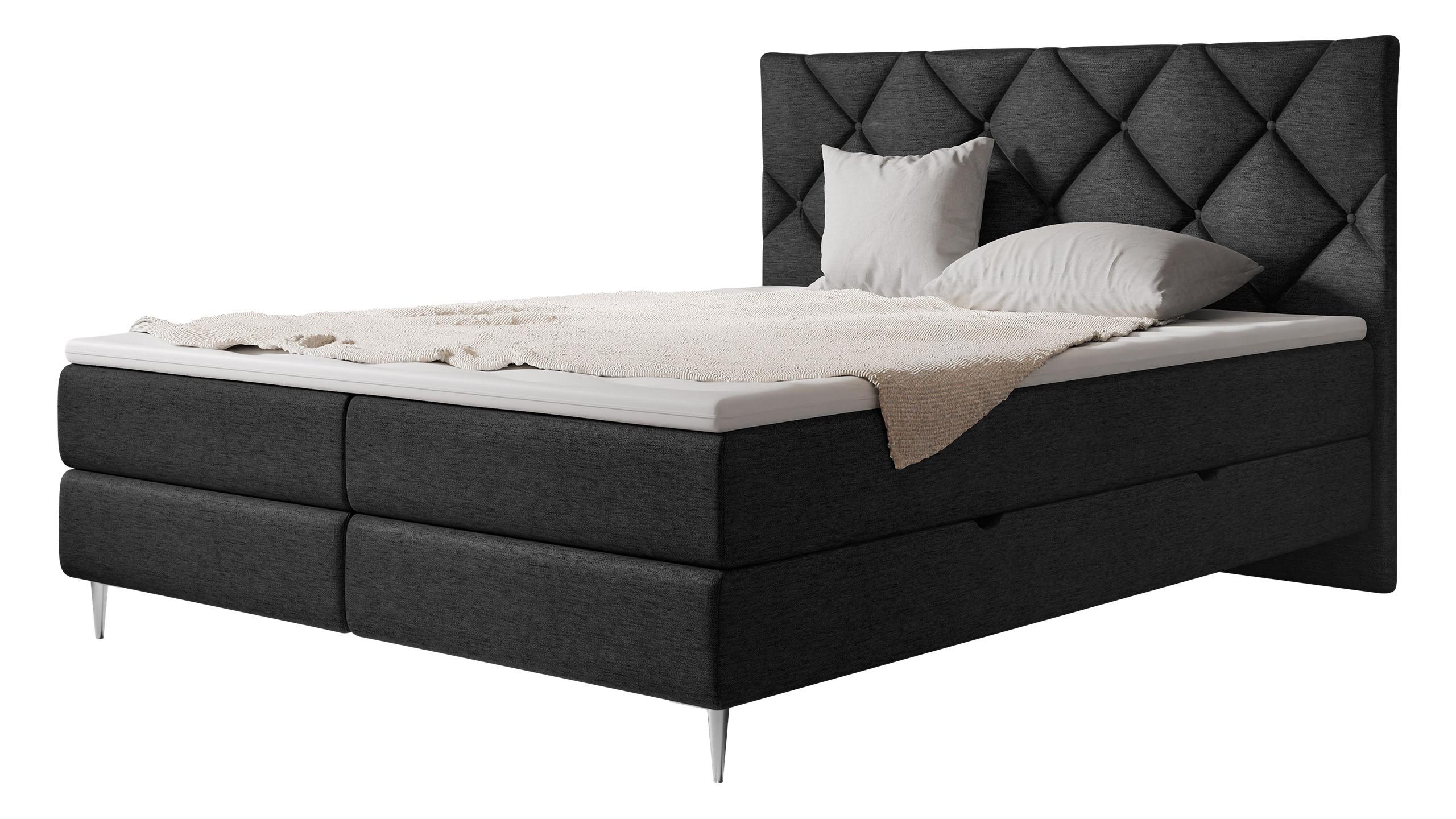 BOXBETT Letra - H3 - Chromfarben/Schwarz, Holz/Textil (180/200cm) - MIRJAN24