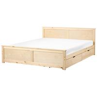 BETT mit 2 Schubladen 180/200 cm Kiefernholz Hellbraun Dauphin - Hellbraun, Holz (180/200cm) - Beliani