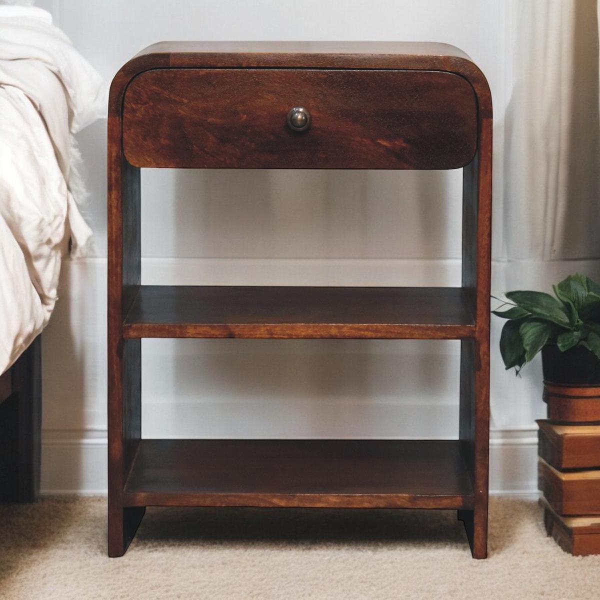 NACHTTISCH Kastanien-Finish, 1 Schublade, 2 Regale, Braun - Braun, Holz (35/60/45cm) - Artisan Furniture