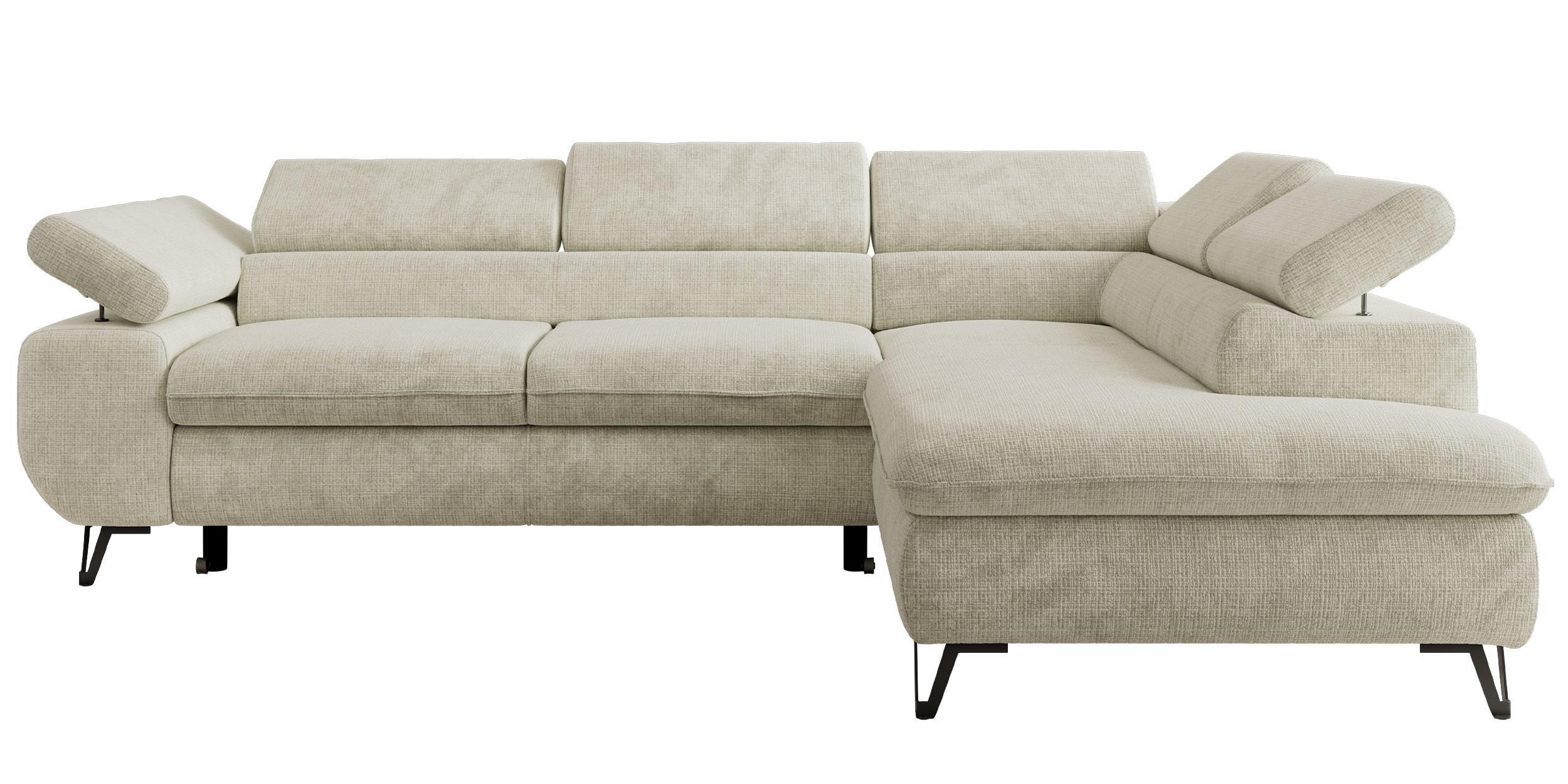 ECKSOFA PABLO L Creme Schenille grob gewebt - Rechts Seite mit T25 Topper - Creme/Schwarz, Textil/Metall (273/208cm) - MKS