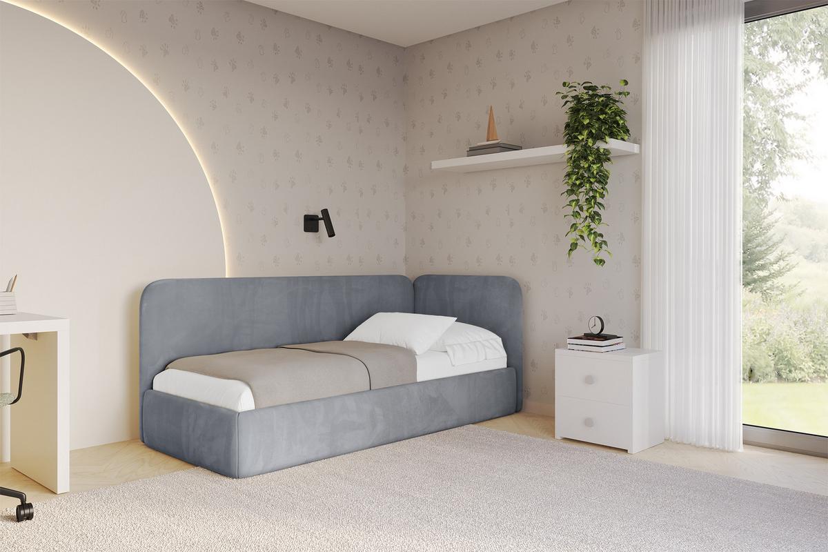 EINZELLBETT Jugendbett mit Bettkasten und Matratze H3/H4, Links - ELSY 80x200 Grau - Grau, Holzwerkstoff/Textil (80/200cm) - ALTDECOR