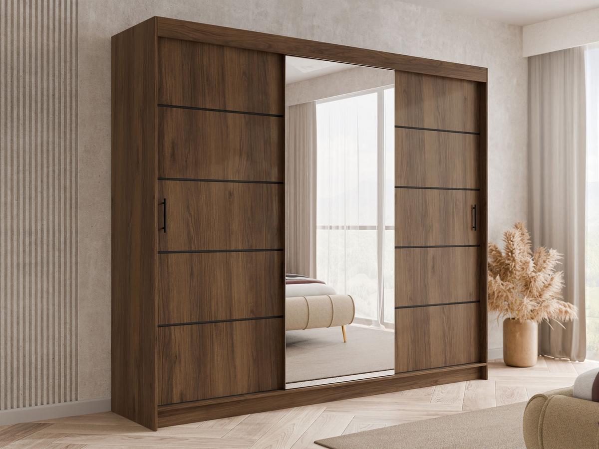 SCHIEBETÜRENSCHRANK Infinity III 250 - Nussbaumfarben/Schwarz, Holzwerkstoff/Kunststoff (250/200/58cm) - MIRJAN24