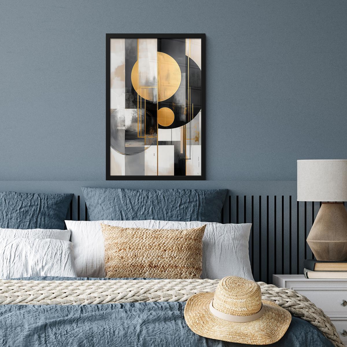 POSTER MIT RAHMEN Abstrakt - Gold - Silber - Formen - Ästhetisch - Modern Bilder mit Rahmen 40x60 cm - Goldfarben, Papier (40/60cm) - MuchoWow