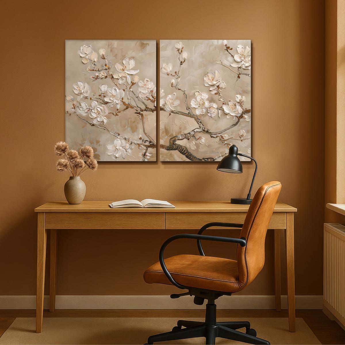 LEINWANDBILD 2er Set Beige - Blüte - Modern 100x70 cm - Beige, Textil (100/70cm) - MuchoWow