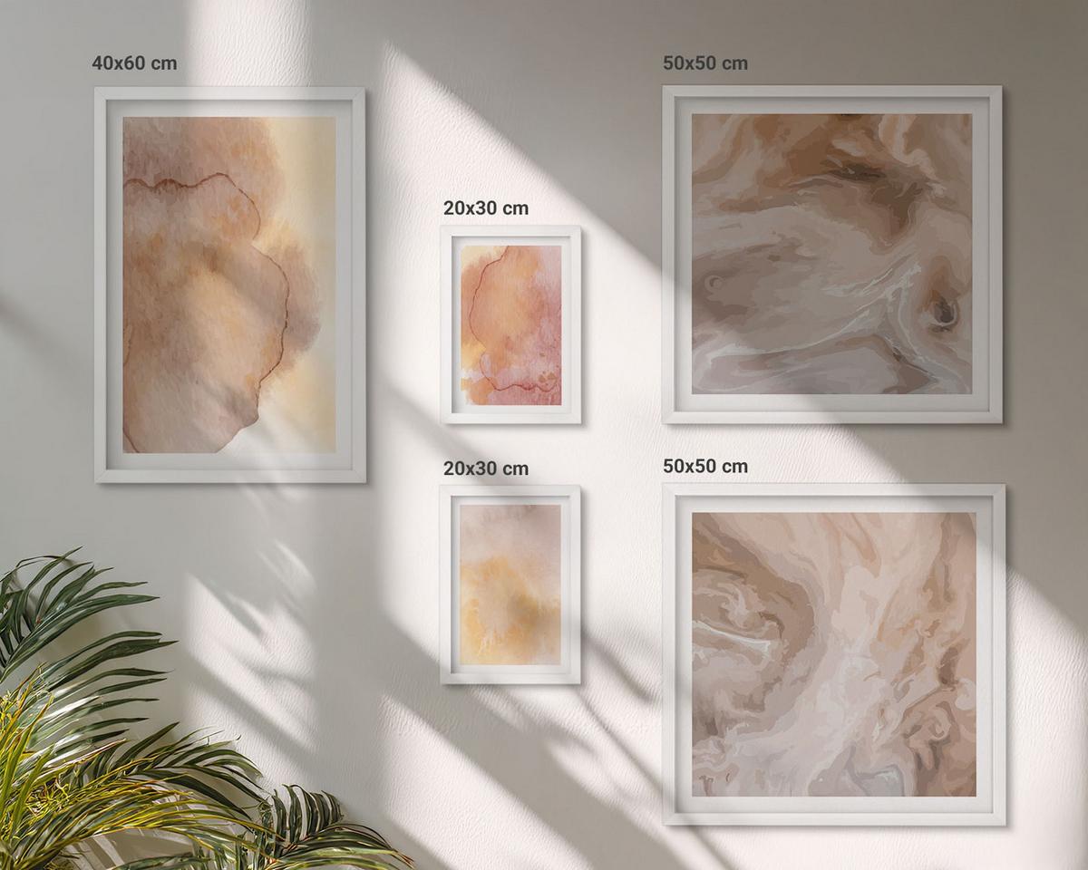 BILDER SET 5er Set - 50x50 cm & 20x30 cm & 40x60 cm Weißer Rahmen - Warme Aquarellfarben auf Leinwand - Weiß, Kunststoff (40/60cm) - TULUP