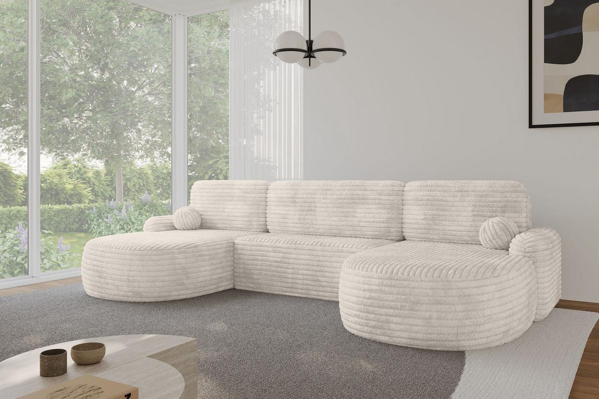 WOHNLANDSCHAFT mit Schlaffunktion und Bettkasten LIRA-U - 335x172x89 Creme - Creme, Holzwerkstoff/Textil (335/89/172cm) - ALTDECOR