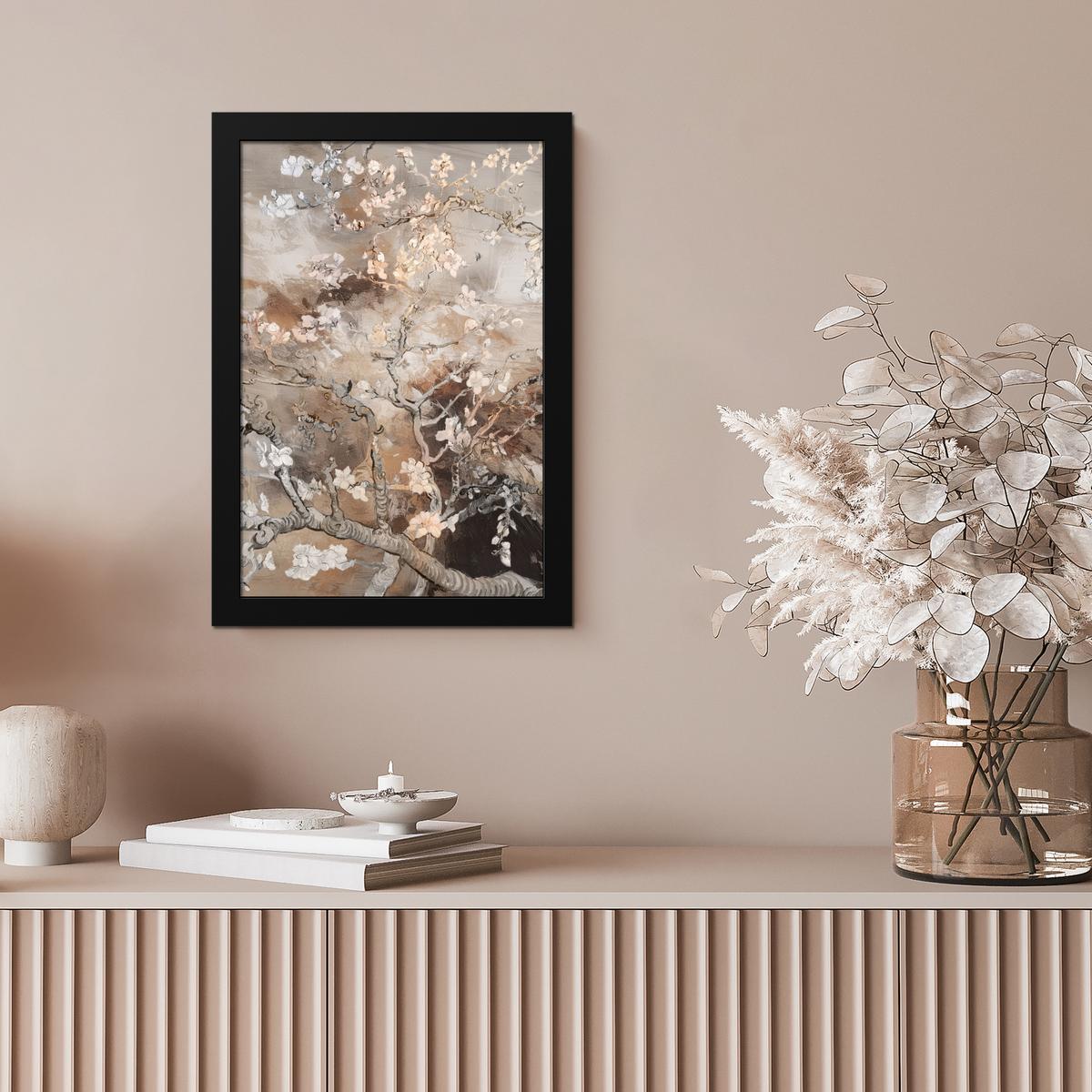 POSTER MIT RAHMENGERAHMTES BILD Mandelblüte - Kunst - Van Gogh - Beige - Abstrakt Poster 20x30 cm - Braun, Papier (20/30cm) - MuchoWow