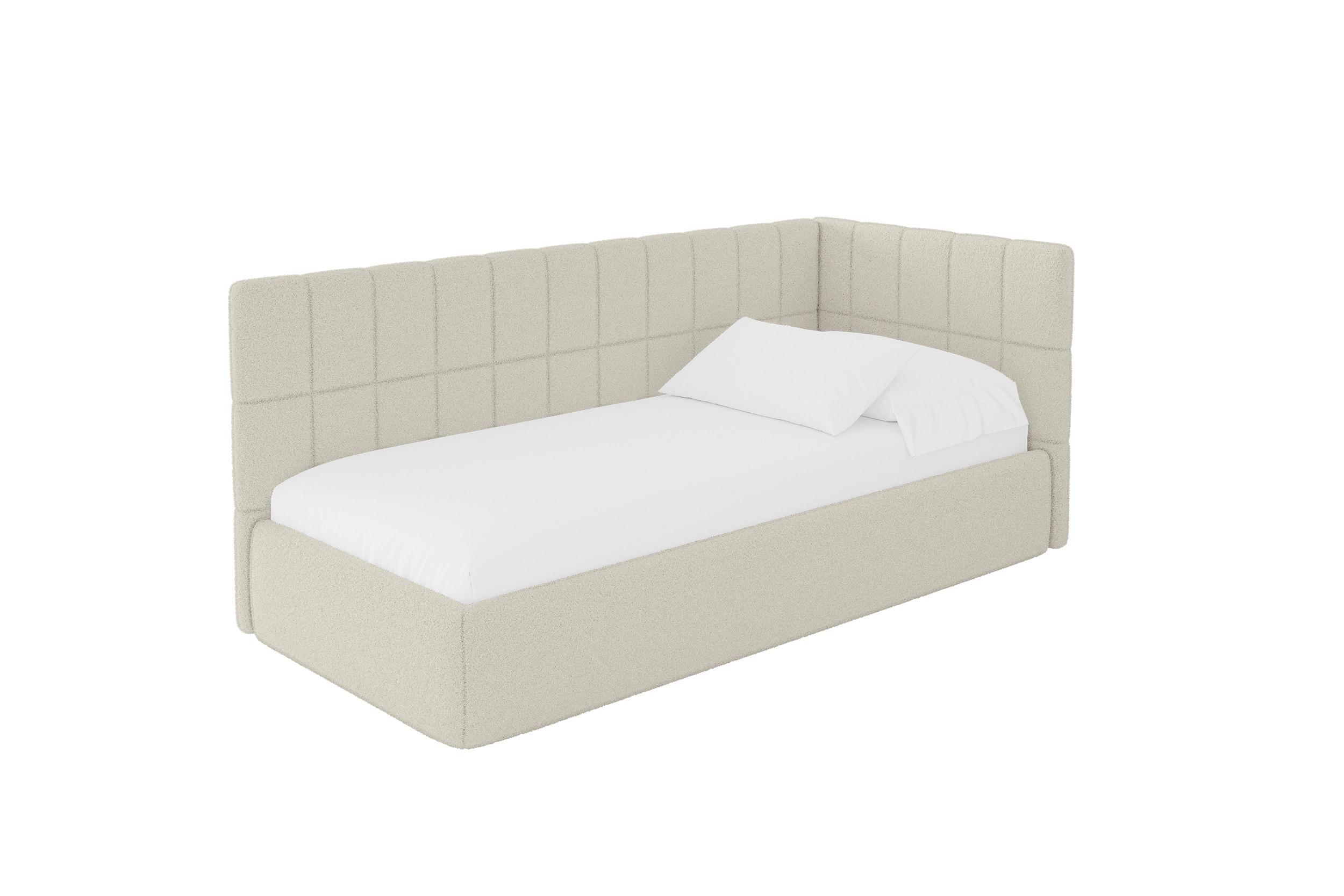 EINZELLBETT Jugendbett mit Bettkasten und Matratze H3/H4, Links - TULY 100x200 Beige - Champagner, Holzwerkstoff/Textil (100/200cm) - ALTDECOR