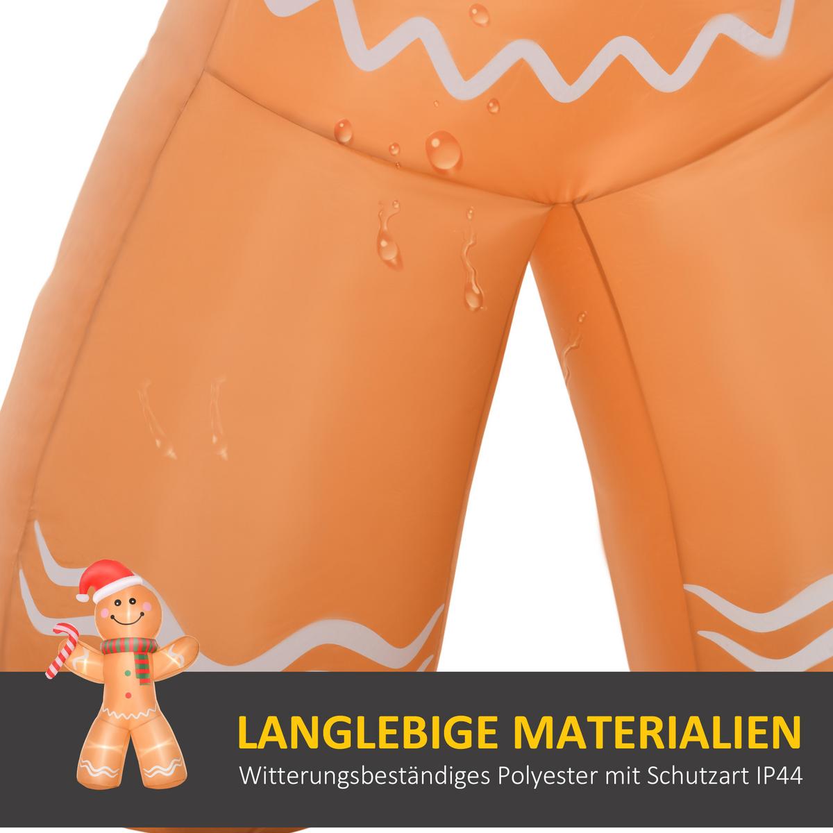 AUFBLASBARER Lebkuchenmann Weihnachtsdekoration 2,4 m mit Lichtern Polyester - Gelb, Kunststoff (65/240/170cm) - HOMCOM
