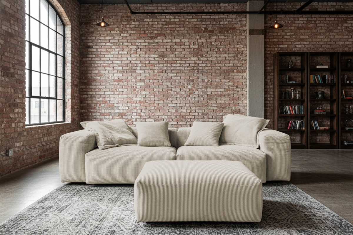 SOFA CELESTE Cremeweiß Cord - Creme/Schwarz, Kunststoff/Textil (302/72/114cm) - KAWOLA