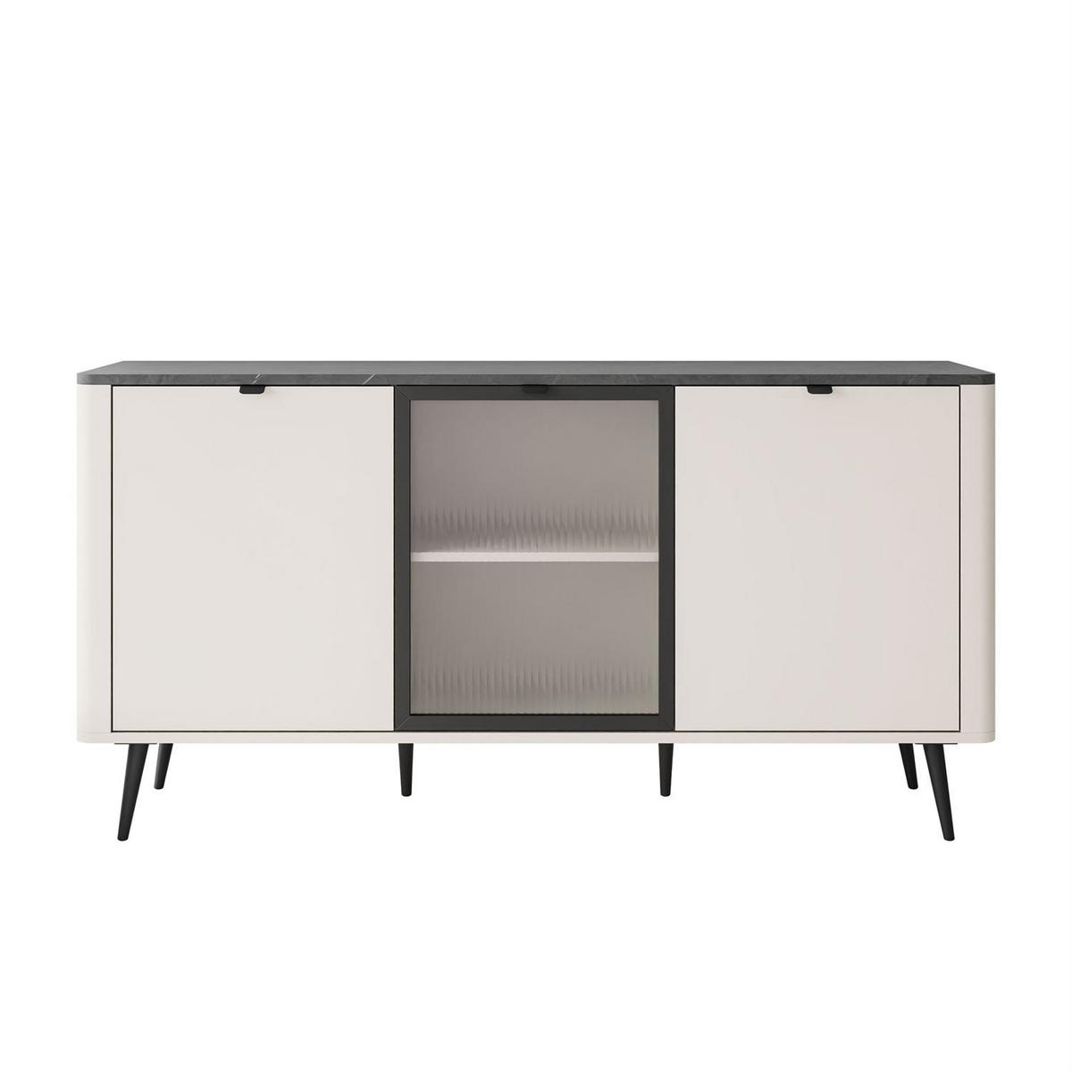 KOMMODE auf Füßen AUTUMN 2D1W mit Glasfront, Kaschmir / Grauer Stein - Beige, Holzwerkstoff (160/82/40cm) - Lookway