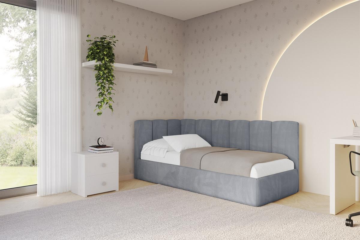 EINZELLBETT Jugendbett mit Bettkasten, Rechts - DEXY 90x200 Grau - Blaugrau, Holzwerkstoff/Textil (90/200cm) - ALTDECOR