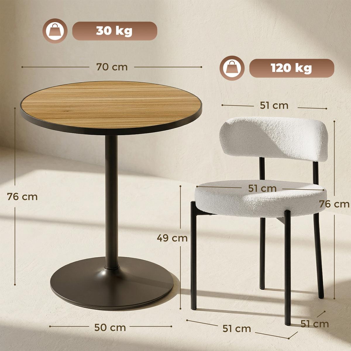 ESSGRUPPE 3er Set MDF Eiche - Eichefarben, Holz (70/70/76cm) - HOMCOM