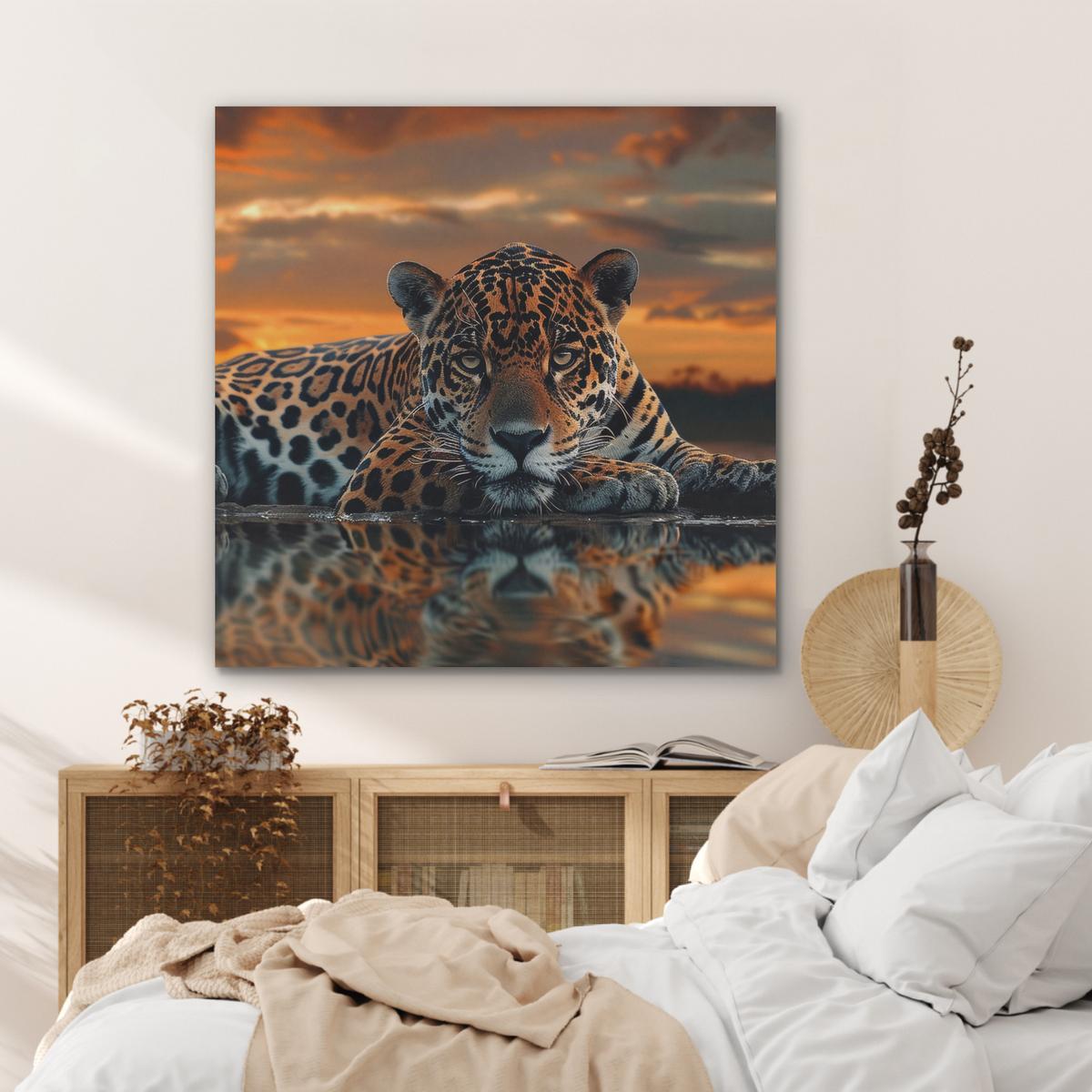 AKUSTIKBILD Natur - Leopard - Tier - Sonnenuntergang - Modern Akustikpaneele 90x90 cm - Orange, Kunststoff (90/90/0.9cm) - MuchoWow