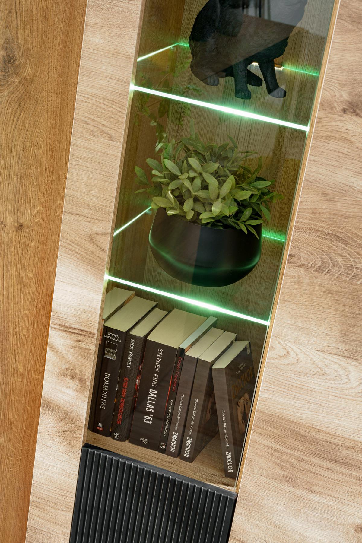 VITRINE Eiche, schwarz 70 x 197 cm, Vitrinenschrank inklusive LED-Beleuchtung - Eichefarben/Schwarz, Glas/Holzwerkstoff (70/197/40cm) - Inn.Furn