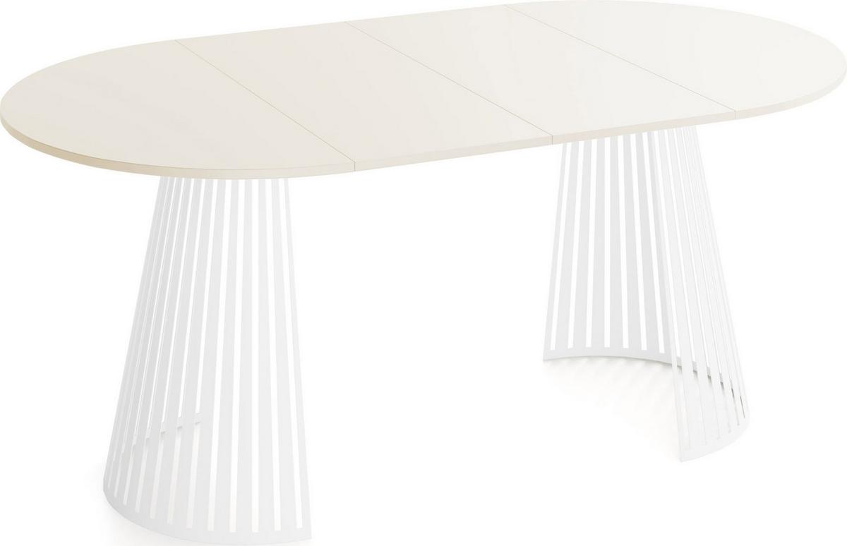 ESSTISCH Naro rund ausziehbar mit Weißem Lamellen-Metallgestell, Beige Cashmere 120-200/120/76 cm - Kaschmir/Beige, Holzwerkstoff/Metall (120/196/76cm) - WFL GROUP