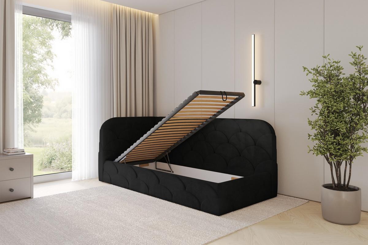 EINZELLBETT Jugendbett mit Bettkasten, Rechts - ELRY 80x200 Schwarz - Anthrazit, Holzwerkstoff/Textil (80/200cm) - ALTDECOR