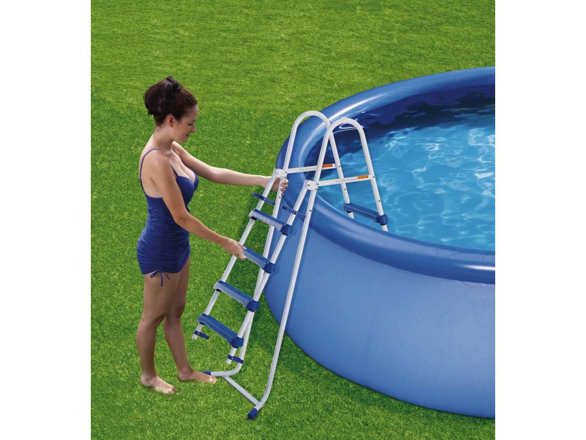 TREPPE echelle piscine - hauteur 1,22m Weiß und blau - Weiß, Metall (66/159/140cm) - Habitat Garten
