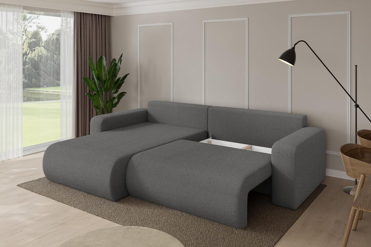 ECKSOFA mit Schlaffunktion Ottomane Links BERY-L 276x193x88 Grau Bouclé - Schieferfarben/Schwarz, Holzwerkstoff/Kunststoff (276/193cm) - ALTDECOR