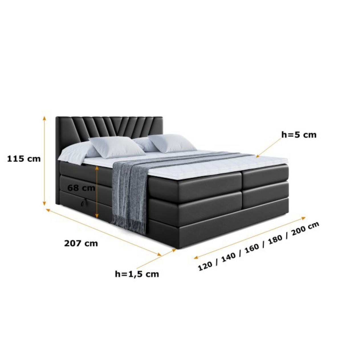 BOXSPRINGBETT ERNINA KING - 120x200 - H3/H4 - Schwarz Hochglanz - Schwarz Hochglanz, Holzwerkstoff (120/200cm) - ALTDECOR