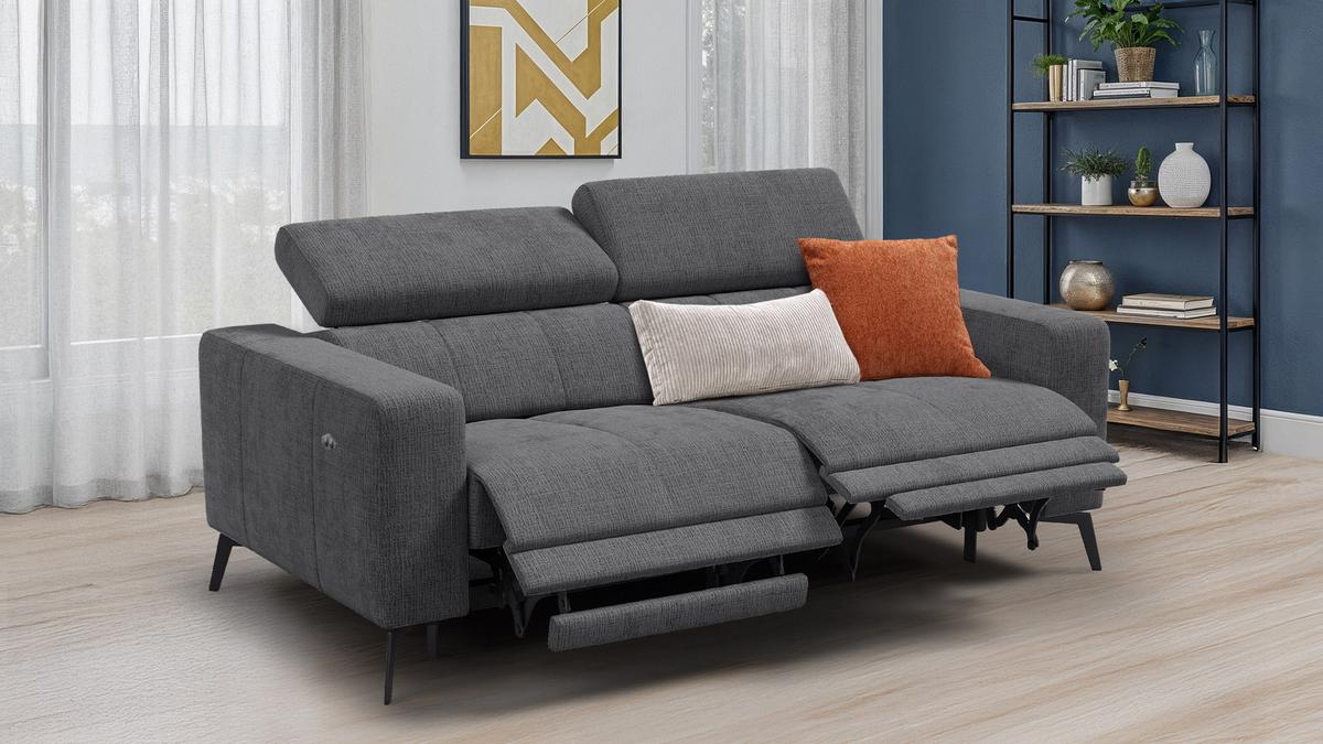 RELAXSOFA MORELLO 3-Sitzer, dunkelgrau, 2 x Relax Zero Gravity - Dunkelgrau, Holz/Textil (206/82/103cm) - Wozimo