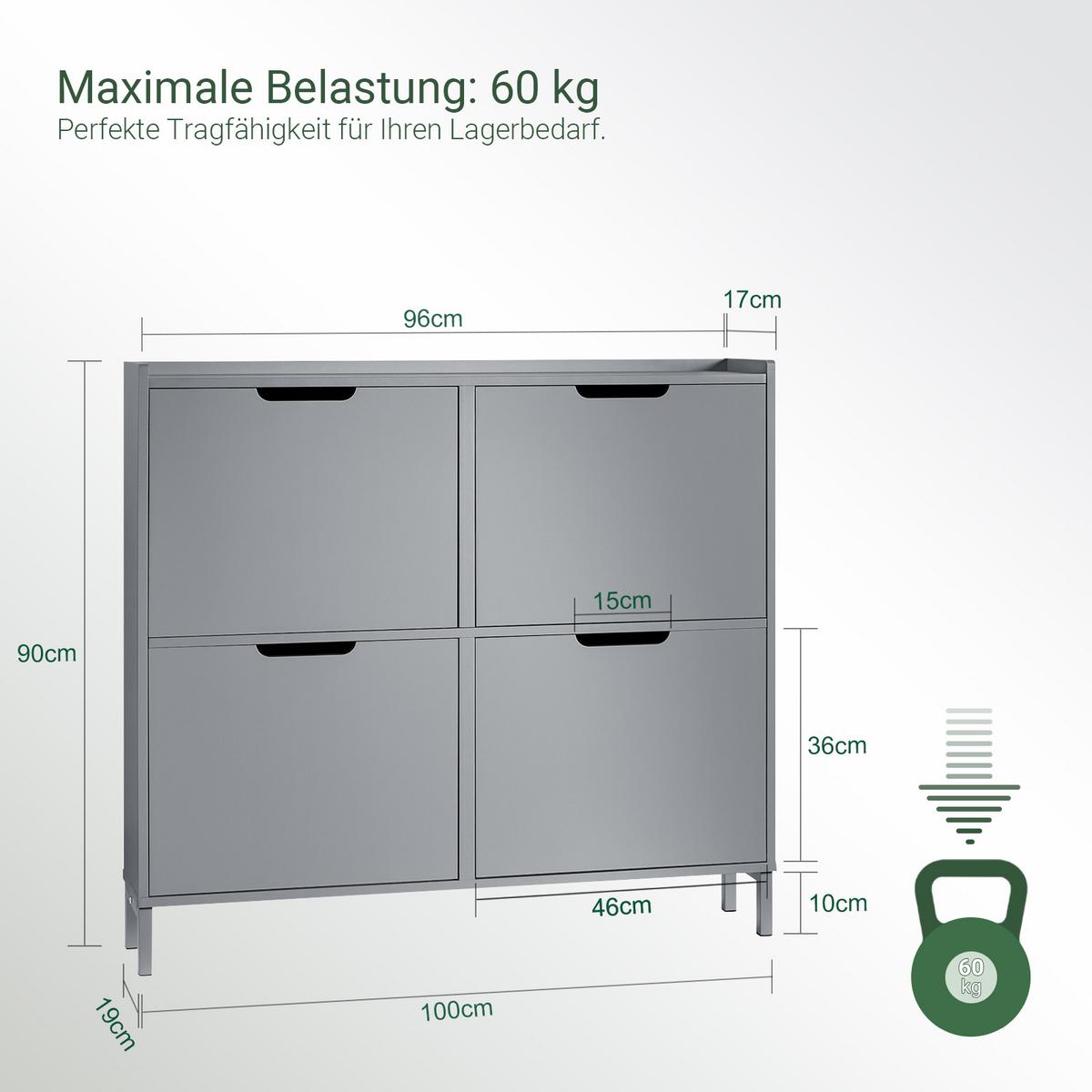 SCHUHSCHRANK Grau - Grau, Holzwerkstoff/Metall (100/91/19cm) - SoBuy