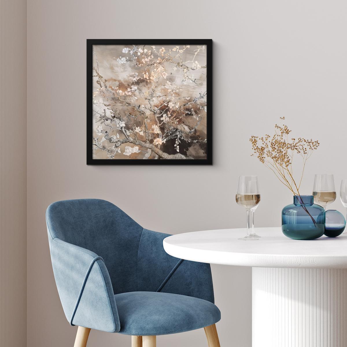 POSTER MIT RAHMENGERAHMTES BILD Mandelblüte - Kunst - Van Gogh - Beige - Abstrakt 40x40 cm - Braun, Papier (40/40cm) - MuchoWow