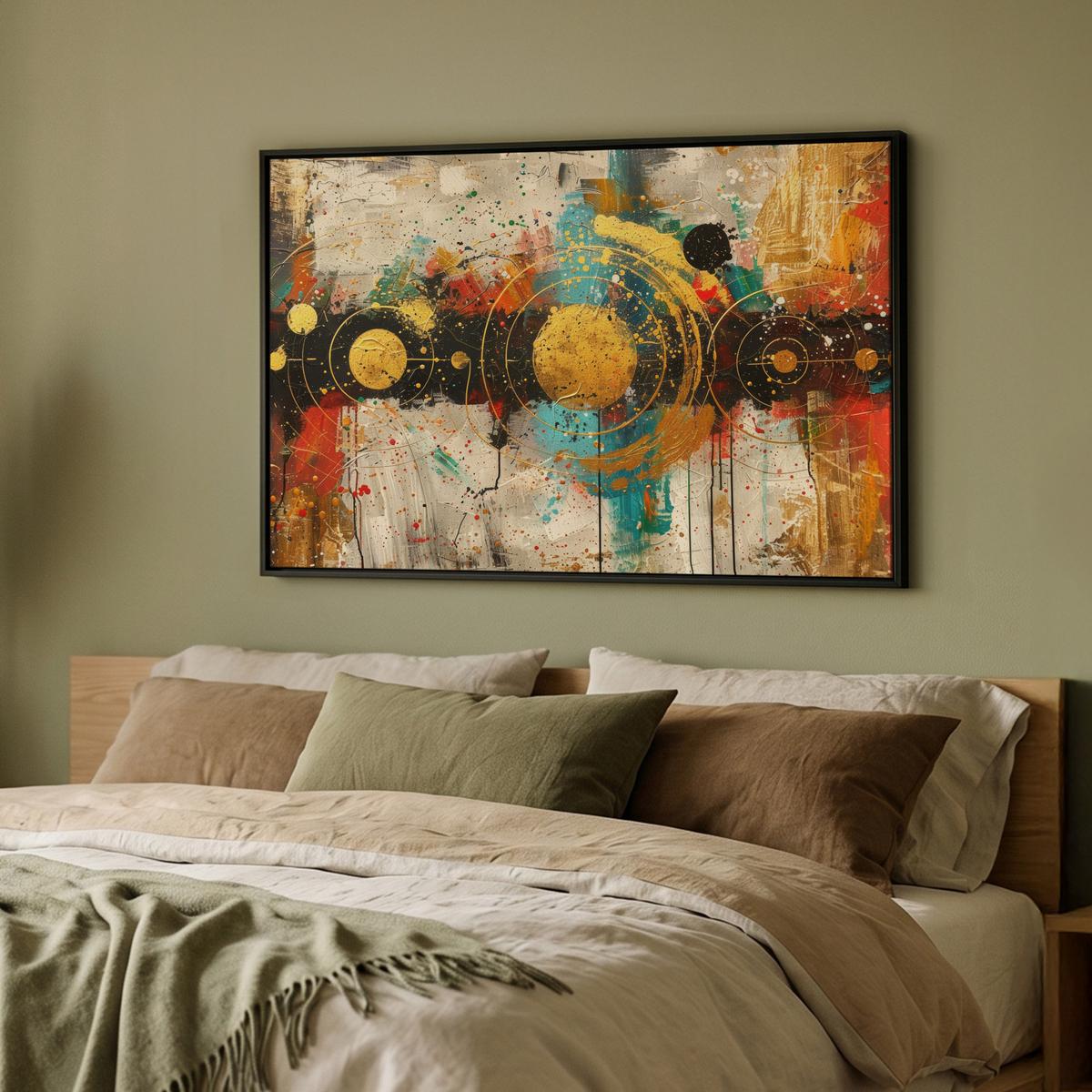 LEINWAND Bilder mit Rahmen - Abstrakt - Kunst - Gold - Modern - 90x60 - Multicolor, Textil (90/60cm) - MuchoWow