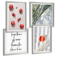 BILDER SET 4er Set - 50x50 cm & 40x60 cm Silberner Rahmen - Feiertags-Palmenfrucht-Inschrift - Silberfarben, Kunststoff (50/50cm) - TULUP