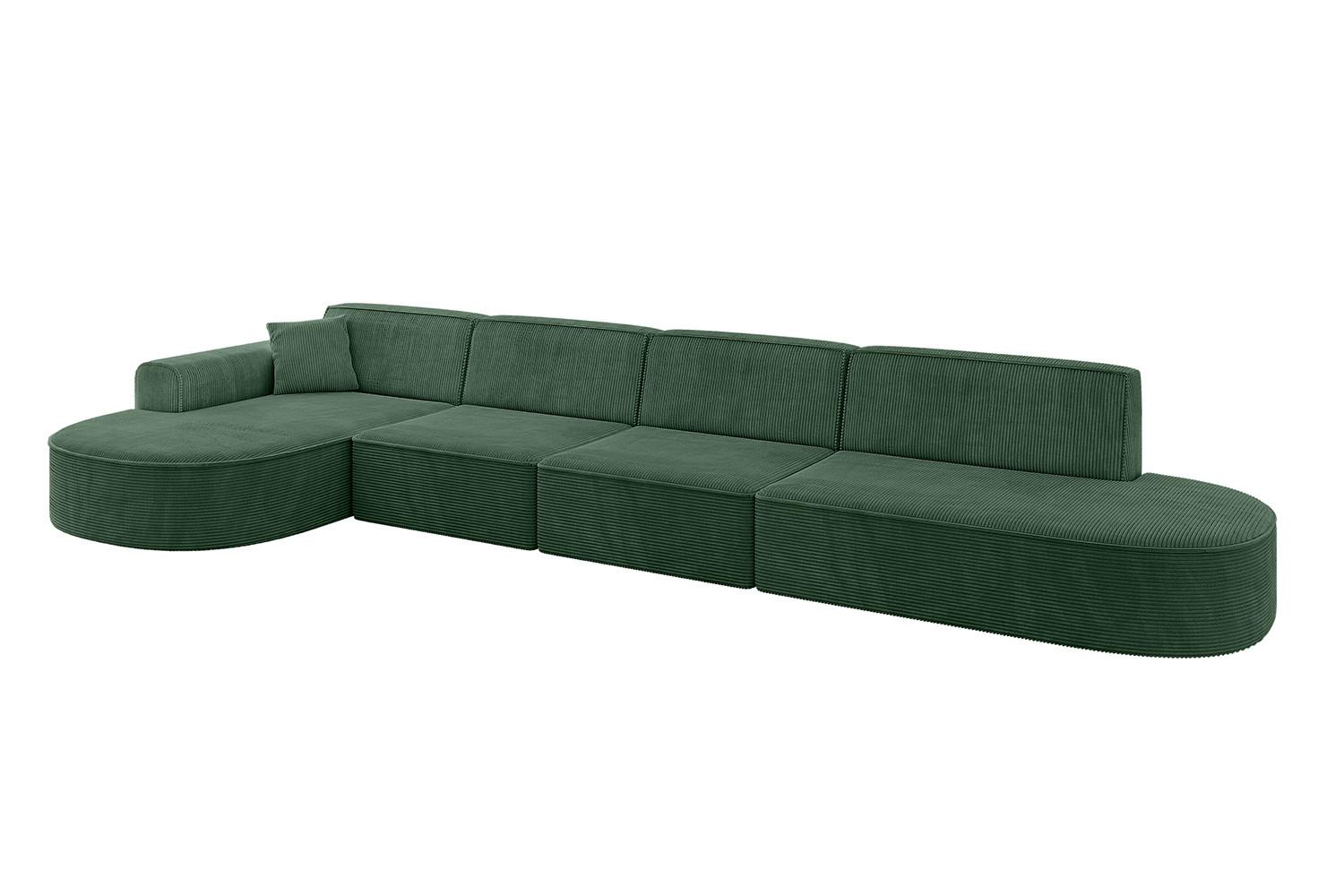 ECKSOFA Ottomane Links MARI-L3 - 413x171x79 cm Grün Cord - Schwarz/Grün, Holzwerkstoff/Kunststoff (165/406cm) - ALTDECOR