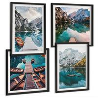 BILDER SET 4er Set - 50x50 cm & 40x60 cm Schwarzer Rahmen - See, Brücken, Berge - Schwarz, Kunststoff (50/50cm) - TULUP