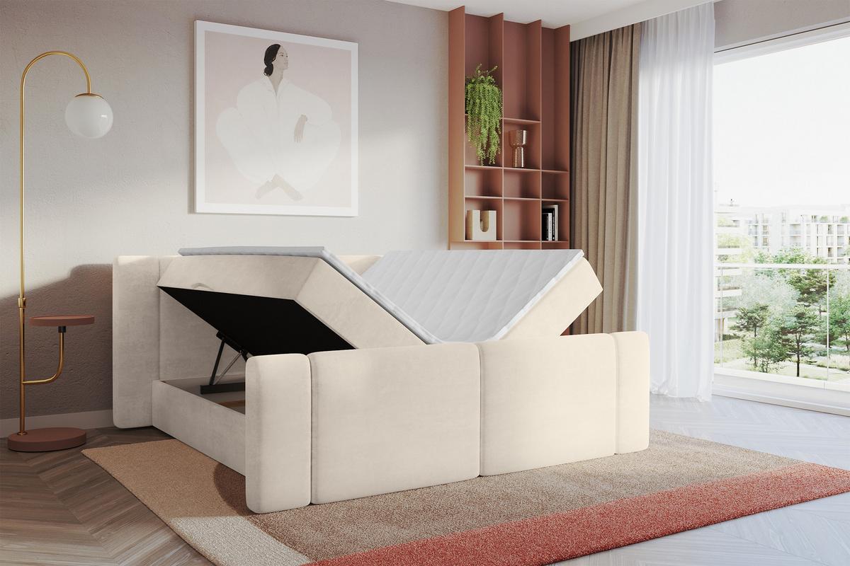 BOXBETT mit Matratze H3 - EVON Zanozek - 180x200 cm Beige - Champagner, Holzwerkstoff (180/200cm) - ALTDECOR
