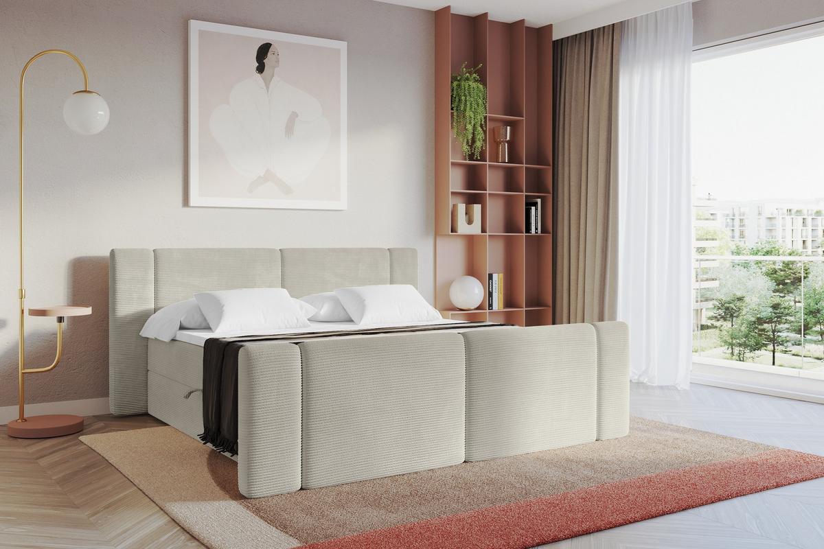 BOXBETT mit Matratze H4 - EVON Zanozek - 180x200 cm Creme - Creme, Holzwerkstoff (180/200cm) - ALTDECOR