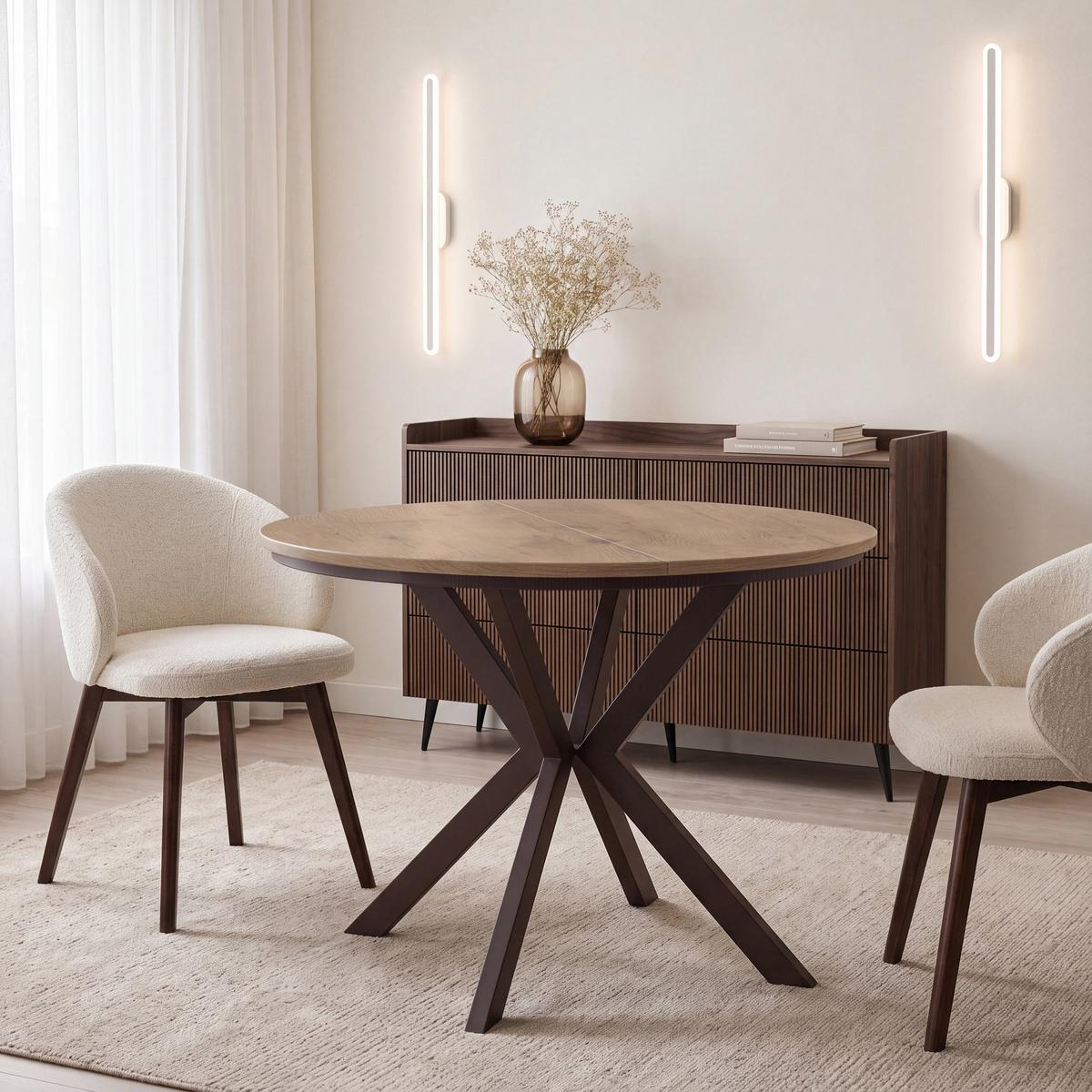 ESSTISCH Valio rund oval ausziehbar verlängerbar mit braunen Metallbeinen, Eiche Hellbraun 100-140/100/76 cm - Eichefarben/Braun, Holzwerkstoff/Metall (100/140/76cm) - WFL GROUP