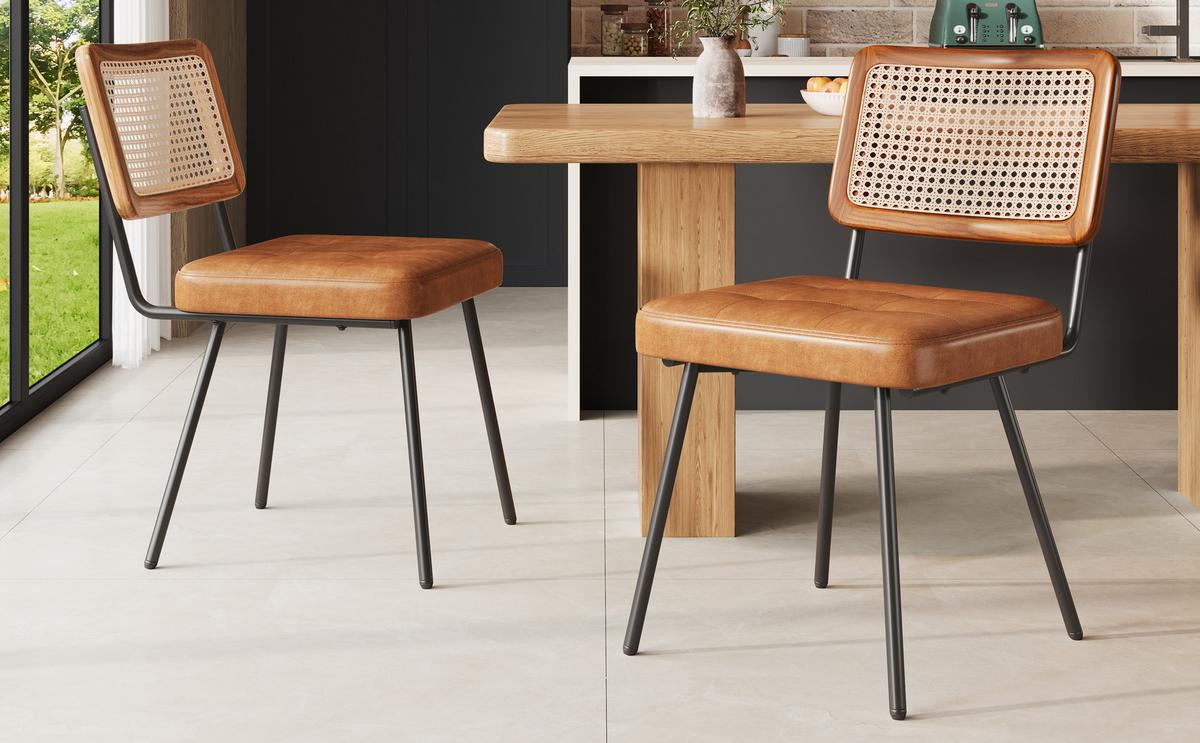 ESSZIMMERSTÜHLE 2er-Set PU-Leder & Rattan Braun - Braun, Leder/Holzwerkstoff (61/79/46cm) - Urban Meuble
