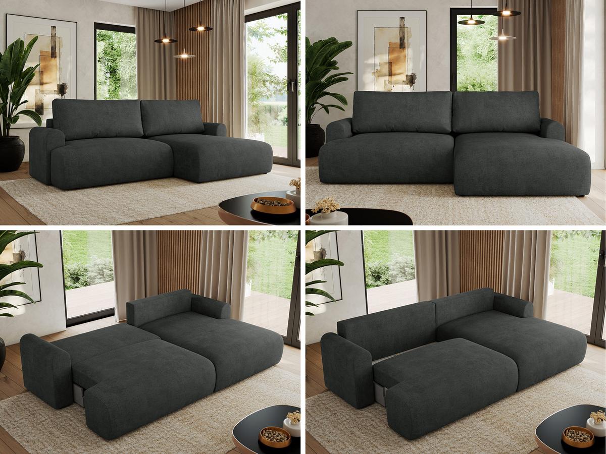 ECKSCHLAFSOFA TONO L Dunkelgrau Struktur - rechts - Dunkelgrau/Schwarz, Kunststoff/Textil (150/260cm) - MKS