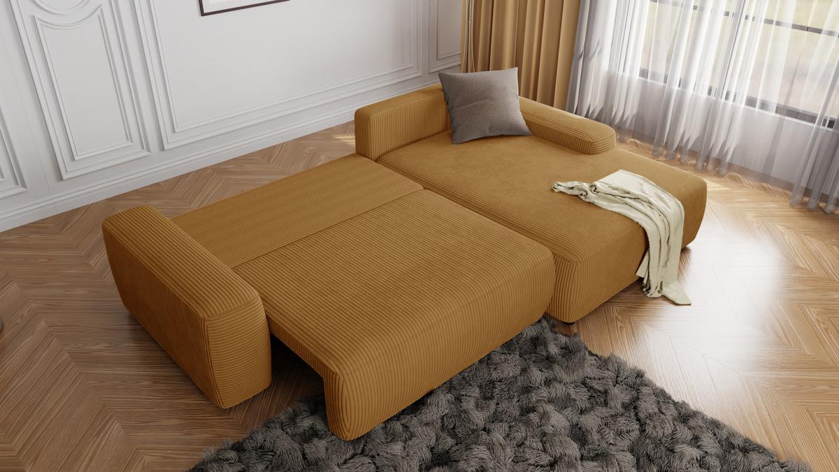 ECKSOFA Nancy Honig Cord - Schwarz/Honig, Holz/Kunststoff (264/162cm) - S-Style Möbel