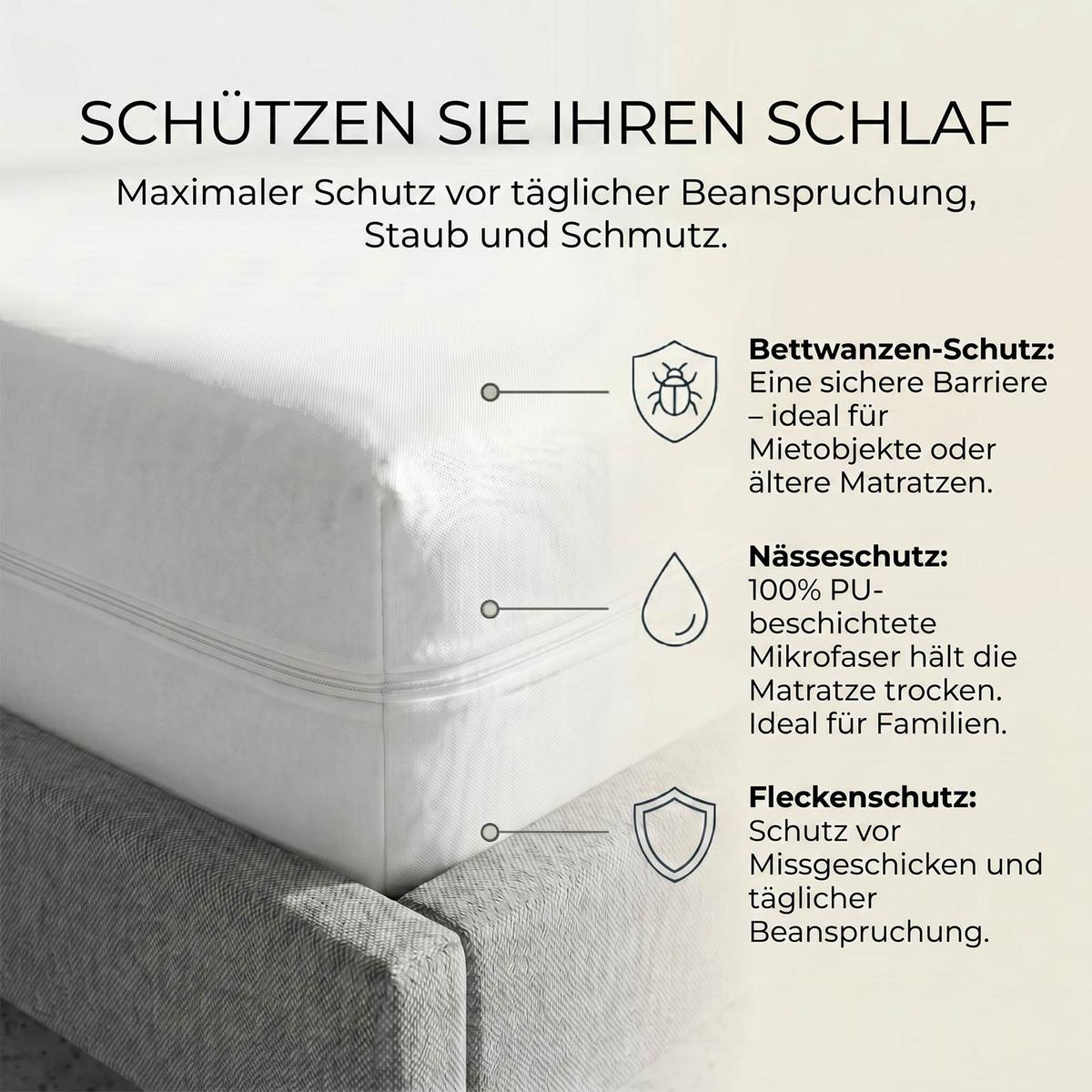 MATRATZENSCHONER wasserdicht mit Reißverschluss 150/200 cm - Weiß, Textil - Homescapes