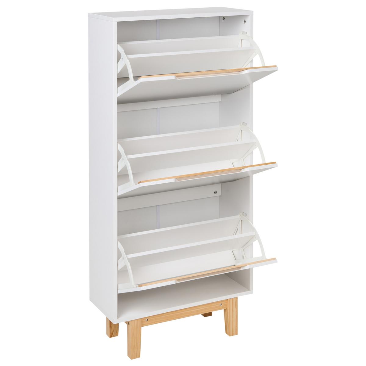 SCHUHSCHRANK Weiß Sandfly - Hellbraun/Weiß, Holzwerkstoff (60/128/24cm) - Beliani