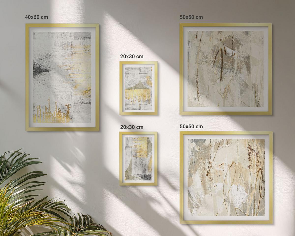BILDER SET 5er Set - 50x50 cm & 20x30 cm & 40x60 cm Goldrahmen - Abstrakte minimalistische Muster - Goldfarben, Kunststoff (40/60cm) - TULUP