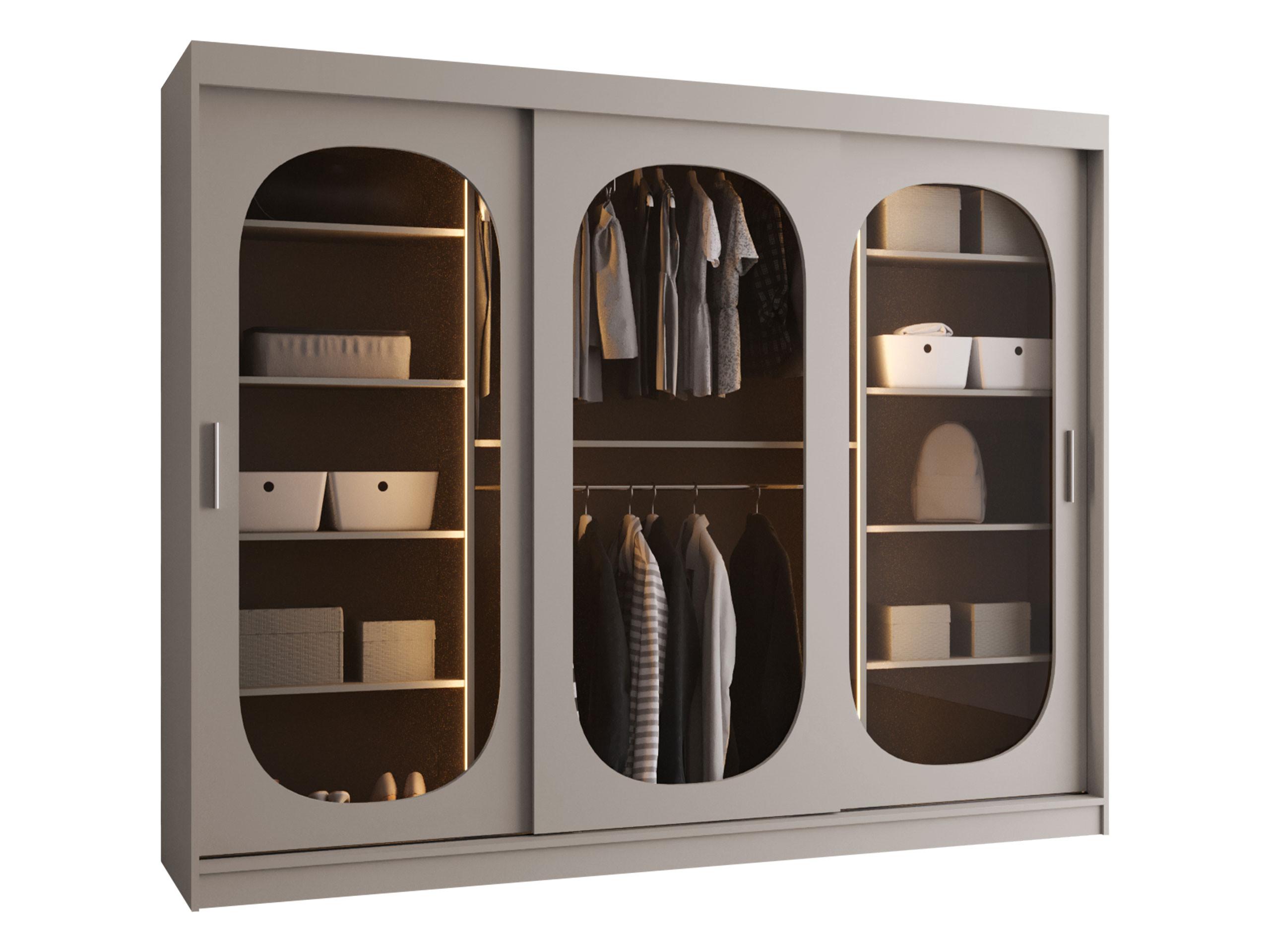 SCHWEBETÜRENSCHRANK Bahrajn 250 mit LED Beleuchtung - Kaschmir/Silberfarben, Holzwerkstoff/Kunststoff (250/200/62cm) - MIRJAN24
