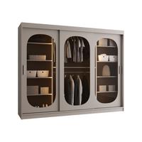 SCHWEBETÜRENSCHRANK Bahrajn 250 mit LED Beleuchtung - Kaschmir/Silberfarben, Holzwerkstoff/Kunststoff (250/200/62cm) - MIRJAN24