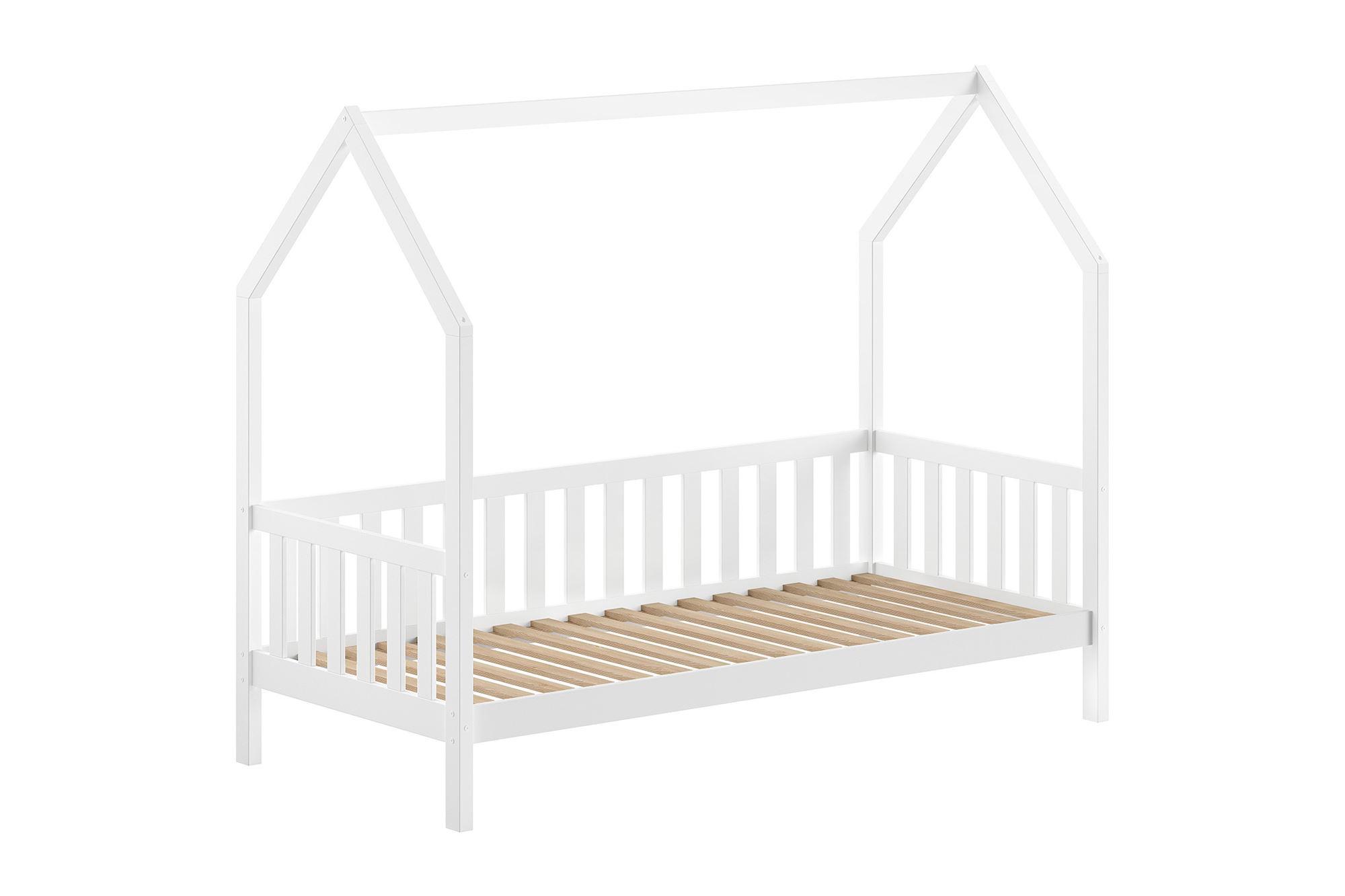 HAUSBETT Kandace 90x200 Kiefer massiv weiß mit Dachaufbau - Weiß, Holz (90/200cm) - 58aufmkessel
