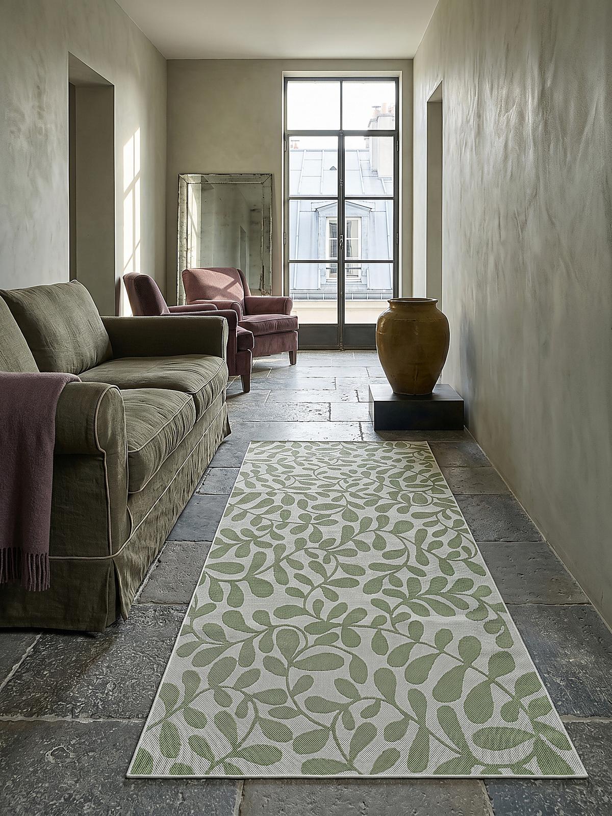 TEPPICHLÄUFER Floral BORNO Polypropylen Grün 80 x 150 cm - Grün, Textil (80/150cm) - KADIMA DESIGN