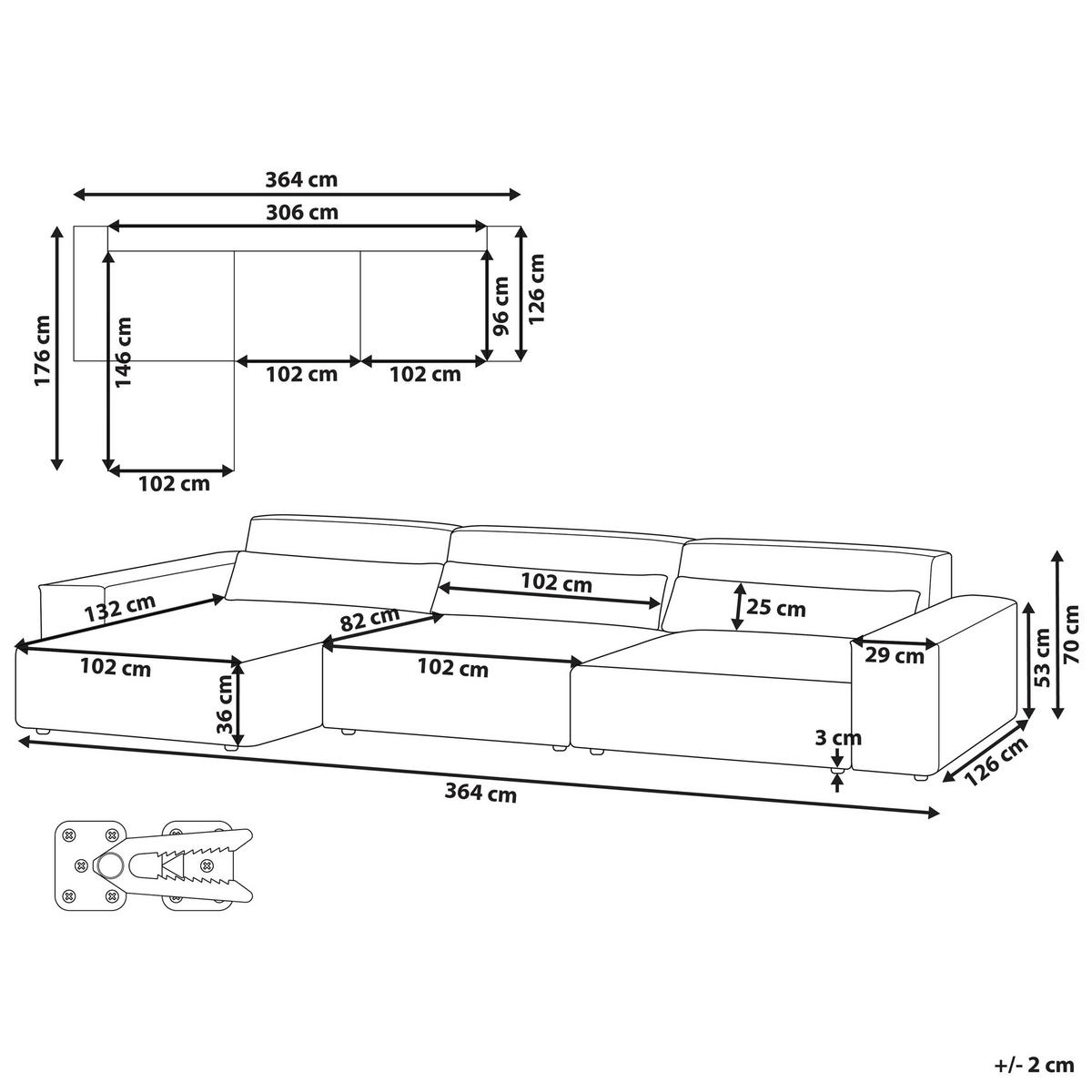 ECKSOFA Modul 4-Sitzer rechtsseitig Grau Stoff Hellnar - Dunkelgrau, Textil (364/176cm) - Beliani