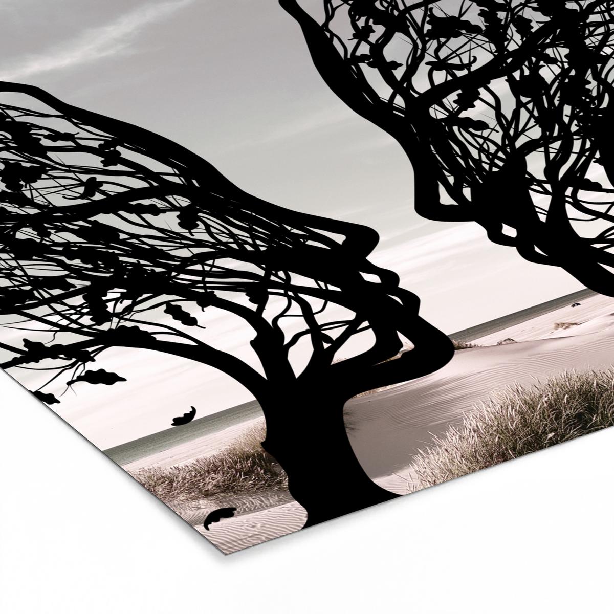 POSTER MIT RAHMEN Strand - Meer - Menschen - Baum - Moderne Kunst 40x40 cm - Hellgrau, Papier (40/40cm) - MuchoWow